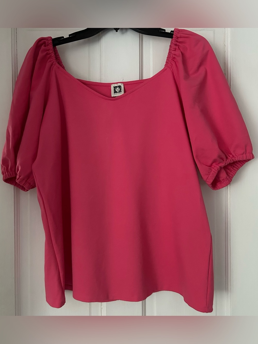 Anne Klein Hot Pink Sweetheart Neck Puffy Short Sleeved Flattering Top XL